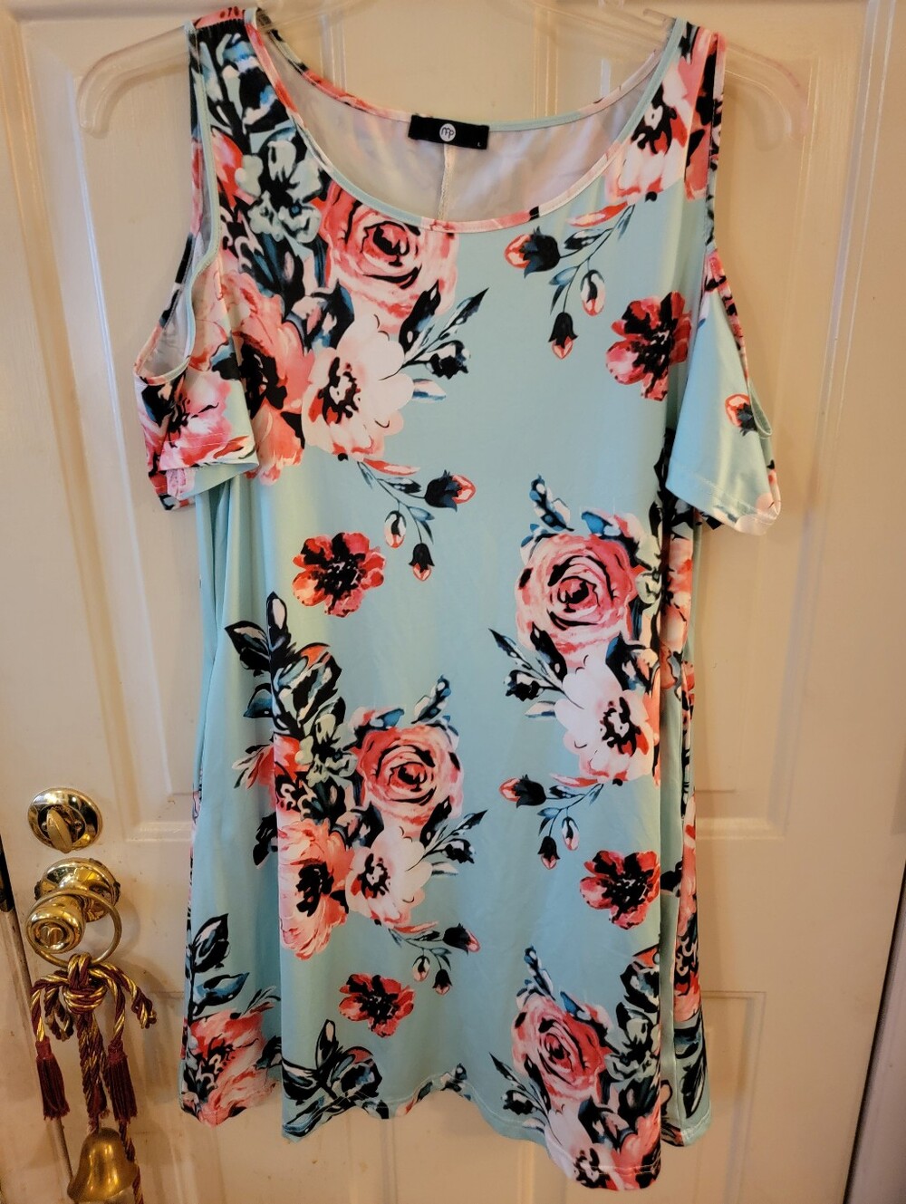 Floral Cold-Shoulder Dress in Aqua